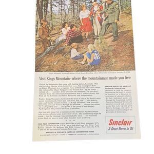 Vintage 1959 Sinclair Oil Kings Mountain Ad Advertisement
